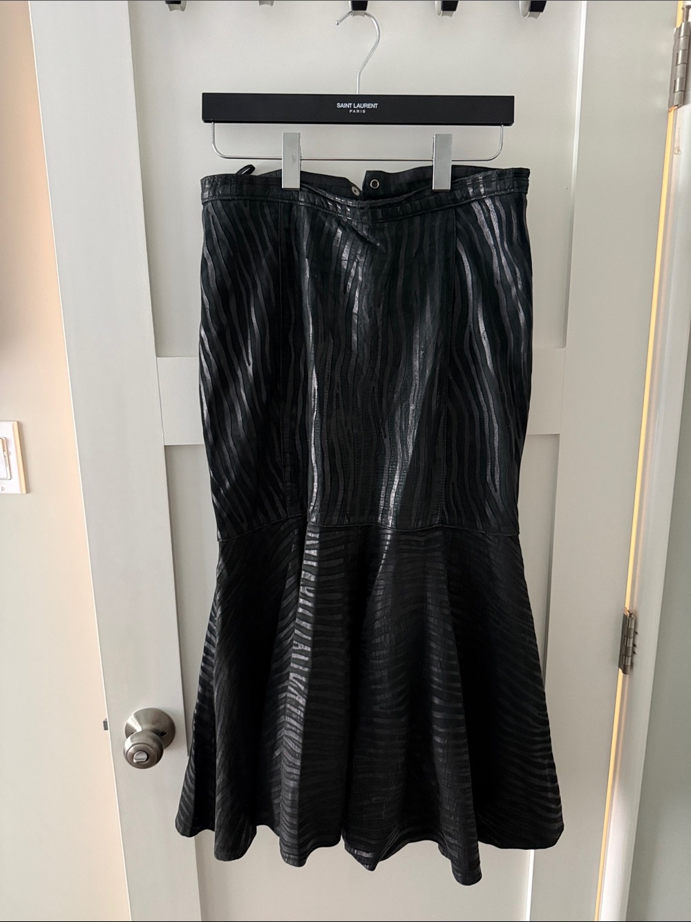 WOLF Black Textured Flare Hem Midi Skirt